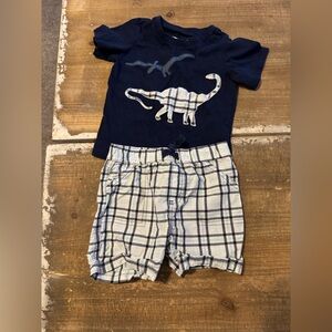 1775 Baby Boys Plaid Navy T shirt Dinosaurs & coordinating shorts 18m 18 months